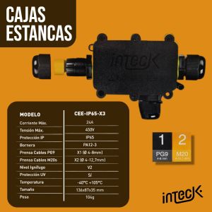 CAJA ESTANCA IP65 3 PINES CON PROTECCION UV 1 ENTRADA 2 SALIDAS INTEK - Vista 4
