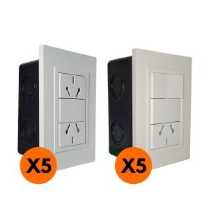 PACK 10 CAJAS RECTANGULARES PARA EMBUTIR STARBOX + 5 SET ARMADO TOMACORRIENTE (ESPECIAL) DOBLE 10A + 5 SET ARMADO 1 PUNTO Y TOMA  - Vista 1