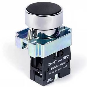 PULSADOR DE CUERPO METALICO DE 22 MM NEGRO CON CONTACTO NA