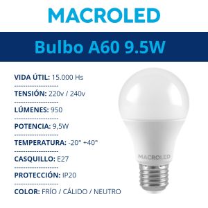 LAMPARA BULBO LED 9.5W E27 220V MACROLED - Vista 9
