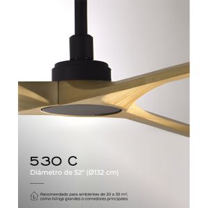VENTILADOR DE TECHO NEGRO Y MADERA 530C SIN LUZ 52” MOTOR DE ALTA EFICIENCIA LEUK