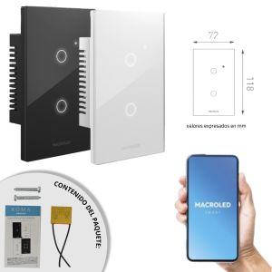 LLAVE LUZ PARED INTERRUPTOR WIFI TOUCH SMART 2 CANAL C/ CAPACITOR 7A MACROLED ROMA - Vista 7
