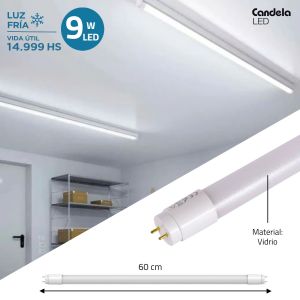 TUBO LED T8 VIDRIO 9W FRIO 60 CM CANDELA - Vista 3