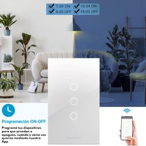 LLAVE LUZ PARED INTERRUPTOR WIFI TOUCH SMART 3 CANALES MACROLED - Vista 1
