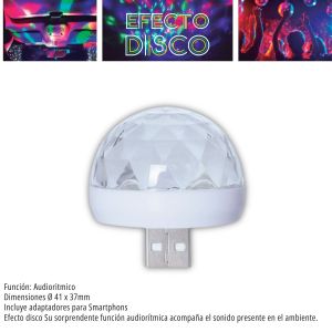 LAMPARAS LED ESPECIALES PARTY
MINI BOLA DISCO USB - RGB 3W - AUDIORITMICA - Vista 2