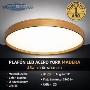 PLAFON LED ACERO YORK MADERA 45W DISEñO MODERNO - Vista 3