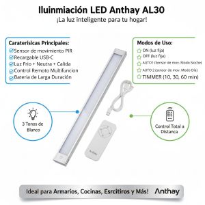 LISTON LED INTELIGENTE RECARGABLE USB 30CM CONTROL REMOTO LIGHT HOUSE - Vista 2