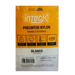 PRECINTO DE NYLON 2.5MM X100MM - BLANCO X 100 UNIDADES INTECK - Vista 1
