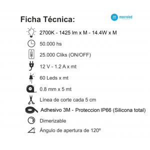CINTA LED 72W 12V 5050 IP 66 X 5 MTS MACROLED - Vista 1