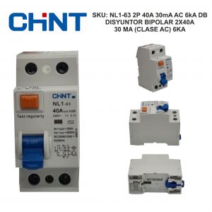 DISYUNTOR BIPOLAR 2X40A 30 MA (CLASE AC) 6KA CHINT - Vista 4