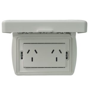 TAPA CAPSULADA EXTERIOR RIGIDA APLICAR + TOMACORRIENTE DOBLE EXULTT URBANA