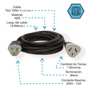 ALARGUE PROLONGADOR NEGRO 3X2.5 MM X 15 METROS - Vista 1
