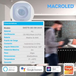 SENSOR DE MOVIMIENTO DE TECHO 360° APLICAR SMART A PILA 5 MTS ALCANCE  MACROLED - Vista 6
