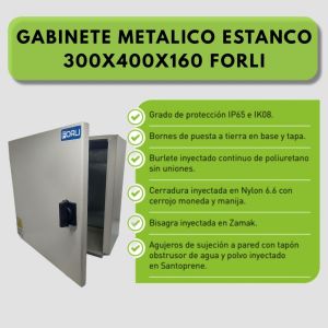 GABINETE METALICO ESTANCO IP65 300X400X160 FORLI - Vista 3