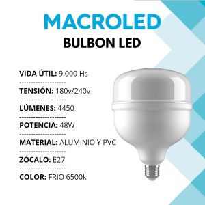 LAMPARA BULBON LED 48W E27 PVC 140X191MM MACROLED - Vista 1