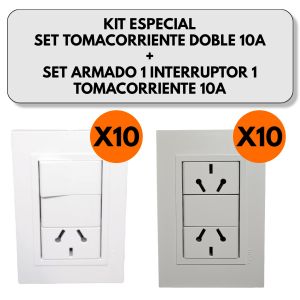 KIT ESPECIAL SET TOMACORRIENTE DOBLE 10A + SET ARMADO 1 INTERRUPTOR 1 TOMACORRIENTE 10A X 20 UNIDADES - Vista 1