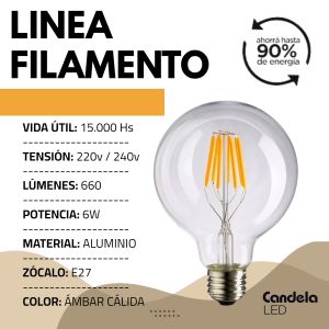 LAMPARA LED GLOBO FILAMENTO 6W CANDELA - Vista 3