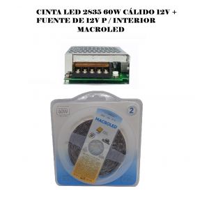 CINTA LED 2835 60W CALIDO 12V + FUENTE DE 12V P / INTERIOR MACROLED - Vista 1