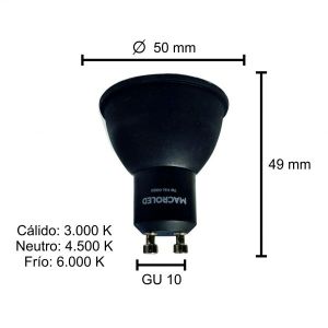 LAMPARA DICROICA NEGRA LED 7W GU10 DE PVC MACROLED - Vista 6