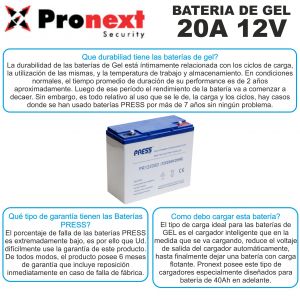 BATERIA DE GEL DE 12V 20 AH PRESS CICLO PROFUNDO - Vista 2