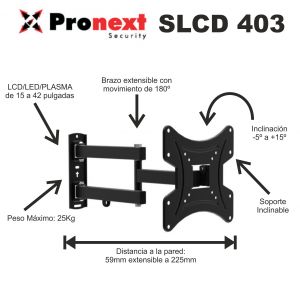 SOPORTE LCD SLCD403 DE 15" A 40" BRAZO EXTEN. C/ INCLINACION PRONEXT - Vista 1