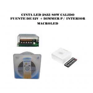 CINTA LED 2835 80W CALIDO 12V + FUENTE DE 12V + DIMMER  P / INTERIOR MACROLED - Vista 1