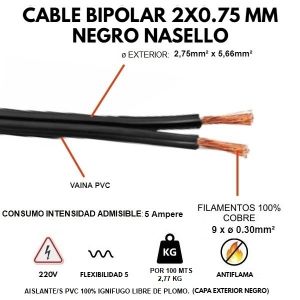 CABLE BIPOLAR 2X0.75 MM NEGRO X 100 MTS CONDUELEC - Vista 1