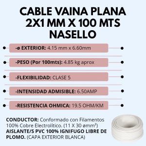 CABLE VAINA PLANA 2X1 MM X 100 MTS CONDUELEC - Vista 2