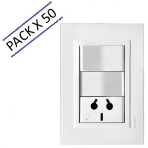 PACK 50 SET ARMADO  2 INTERRUPTORES 1 TOMACORRIENTE 10A ESPECIAL (2 PUNTO Y TOMA) LINEA URBANA EXULTT - Vista 1