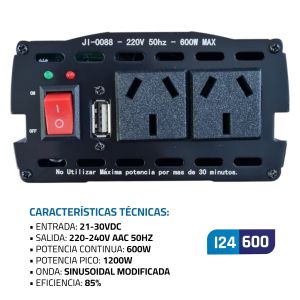 INVERSOR 24VCC/ 220VAC 600W ONDA SENOIDAL MODIFICADA - Vista 4