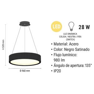 LAMPARA COLGANTE LED ACERO NEGRO 28W CAMBOYA DISEÑO MODERNO - Vista 1