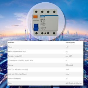 DISYUNTOR TETRAPOLAR 4X63A 30 MA (CLASE AC) 6KA CHINT - Vista 6