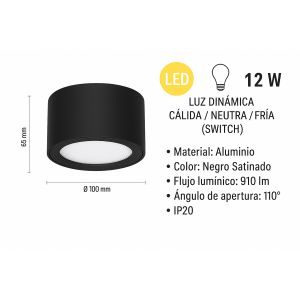 APLIQUE LED DE TECHO PRISMA ALUMINIO NEGRO 12W - Vista 1