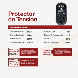 PROTECTOR DE TENSION AIRE ACONDICIONADO 2200W C/VOLTíMETRO STAND BY - Vista 4