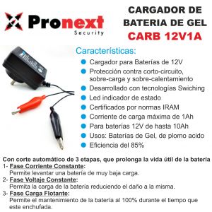 CARGADOR DE BATERIA DE GEL 12V 1 AMP C/ CORTE AUTOMATICO - Vista 1