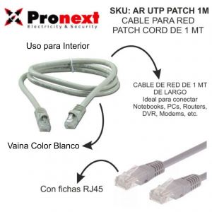 CABLE PARA RED PATCH CORD DE 1 METROS UTP PRONEXT - Vista 1