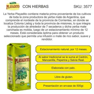 YERBA PLAYADITO C/HIERBAS 500 GR X 5 UNIDADES - Vista 2