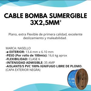 CABLE BOMBA SUMERGIBLE 3X2.5 MM X METRO CONDUELEC - Vista 2