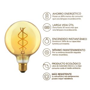 LAMPARA GLOBO GOLDEN FILAMENTO LED 5W E27 MACROLED - Vista 4