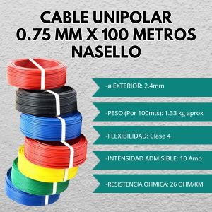 CABLE UNIPOLAR 0.75 MM X 100 METROS CONDUELEC - Vista 19