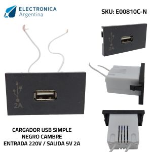 CARGADOR USB 5V 2 AMPER SIMPLE NEGRO CAMBRE - Vista 1