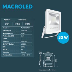 REFLECTOR LED SMD 30W BLANCO IP65 MACROLED - Vista 4