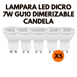LAMPARA LED DICROICA 7W GU10 DIMERIZABLE CANDELA COLOR CALIDO X5 UNIDADES - Vista 1