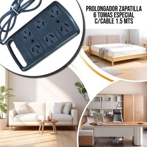 PROLONGADOR ZAPATILLA 6 TOMAS ESPECIAL C/CABLE 1.5 MTS EXULTT - Vista 12