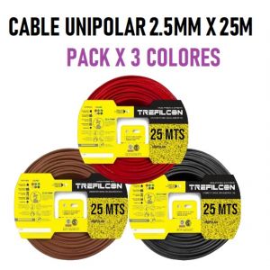 CABLE UNIPOLAR 2.5 MM TREFILCON X 25M PACK X 3 COLORES (MARRON - ROJO- NEGRO) - Vista 1
