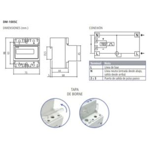 MEDIDOR DE ENERGIA CONSUMO MONOFASICO RIEL DIN DM-100SC TBCIN - Vista 2