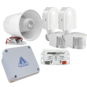 KIT ALARMA C/ SIRENA CON 2 SENSORES DE MOVIMIENTO COLOR BLANCO