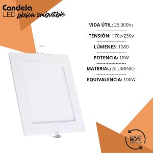 PANEL LED 18W CUADRADO EMBUTIR CANDELA - Vista 6