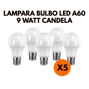 LAMPARA BULBO LED 9 WATT CANDELA COLOR CALIDO X5 UNIDADES - Vista 1