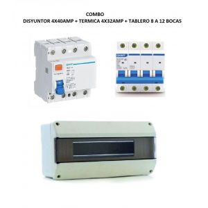 COMBO DISYUNTOR TETRAPOLAR 4X40 + TéRMICA TRIFASICO INDUSTRIAL 4X32 + TABLERO - Vista 1
